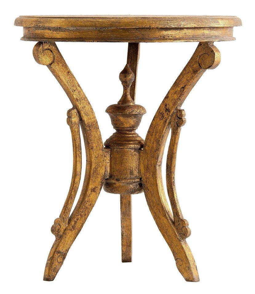 Table d'appoint ronde bois tropical massif doré Paout - Photo n°1