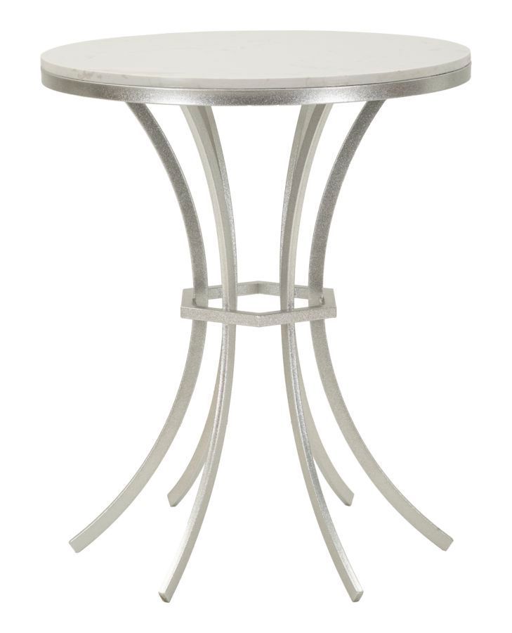 Table d'appoint ronde effet marbre et métal argenté Iste - Photo n°1