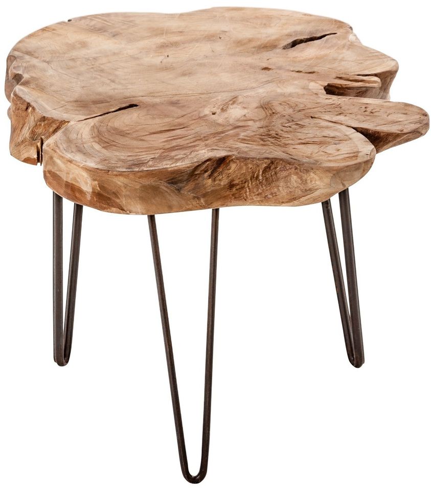 Table d'appoint ronde ethnique racine de teck clair vieilli Adrien - Photo n°1