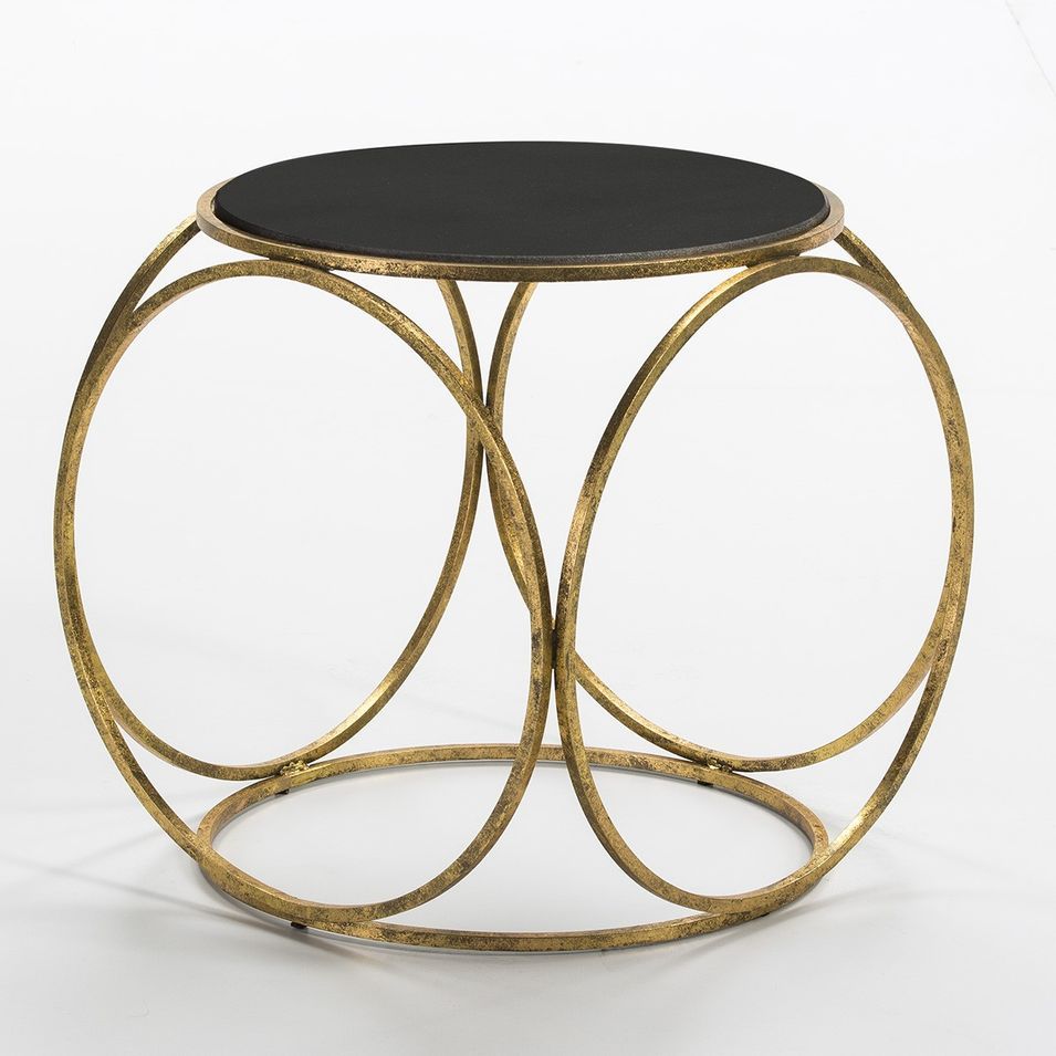 Table d'appoint ronde granit noir et métal doré Quieras - Photo n°1