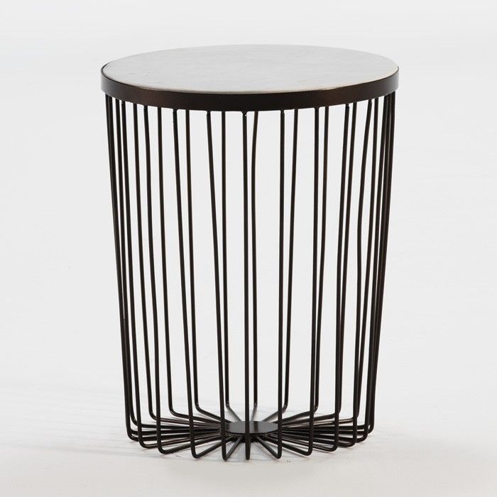 Table d'appoint ronde marbre blanc et métal noir Cirade - Photo n°1