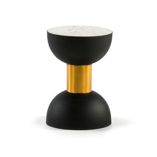 Table d'appoint ronde marbre blanc et métal noir et doré Alex - Photo n°1