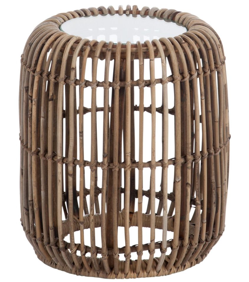 Table d'appoint ronde massif verre rotin foncé Rotina D 28 cm - Photo n°1