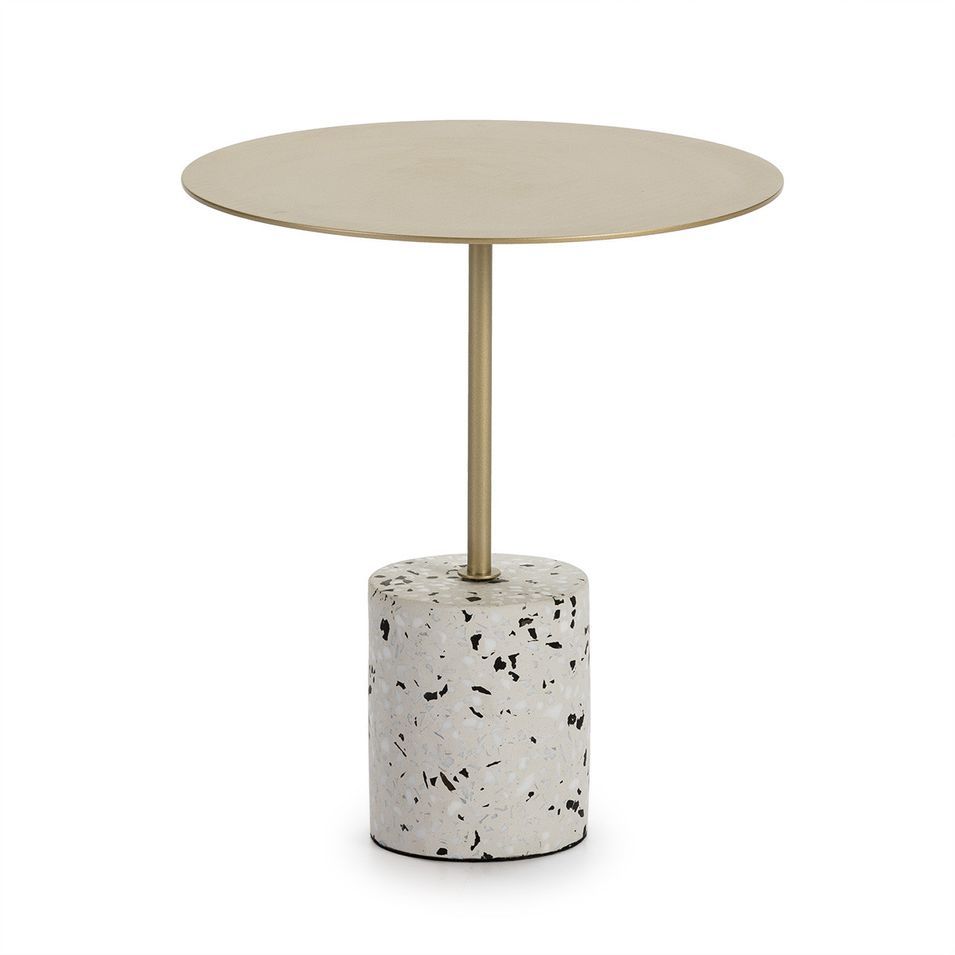 Table d'appoint ronde métal doré et terrazzo noir et blanc Khali - Photo n°1