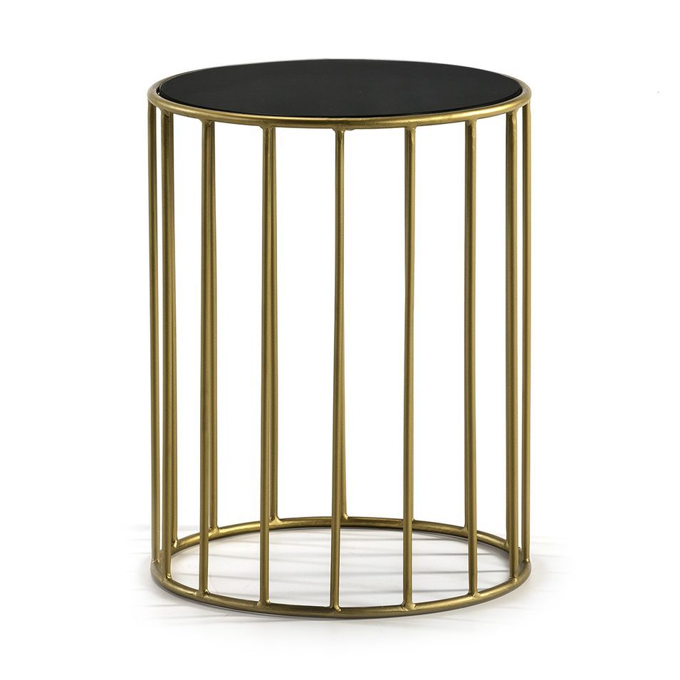 Table d'appoint ronde miroir noir et métal doré Zen - Photo n°1