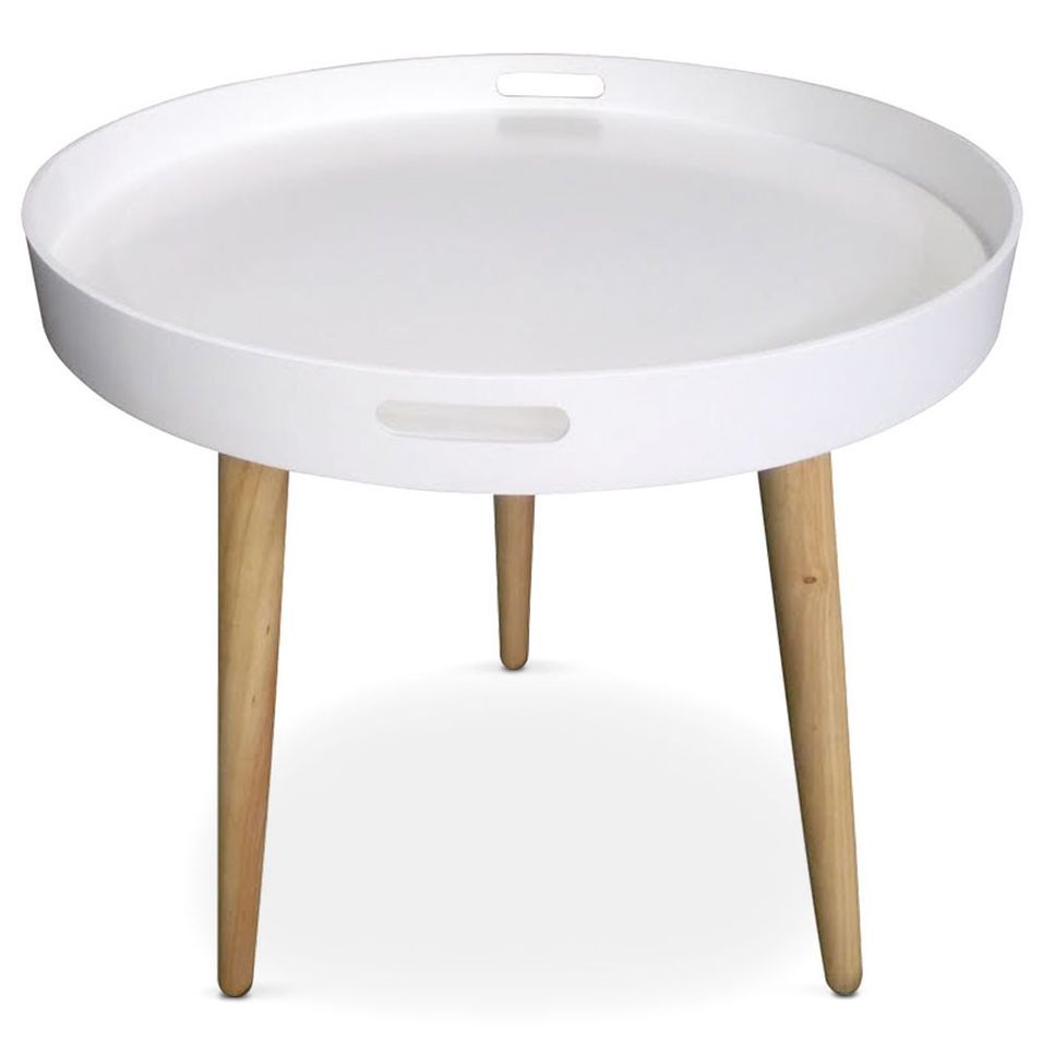 Table d'appoint ronde scandinave bois blanc et naturel Tikitiki - Photo n°1