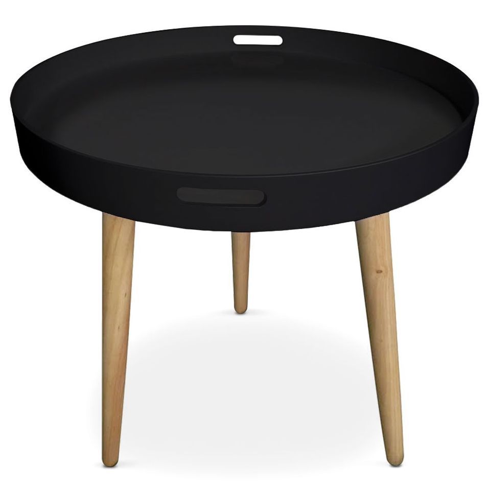 Table d'appoint ronde scandinave bois noir et naturel Tikitiki - Photo n°1