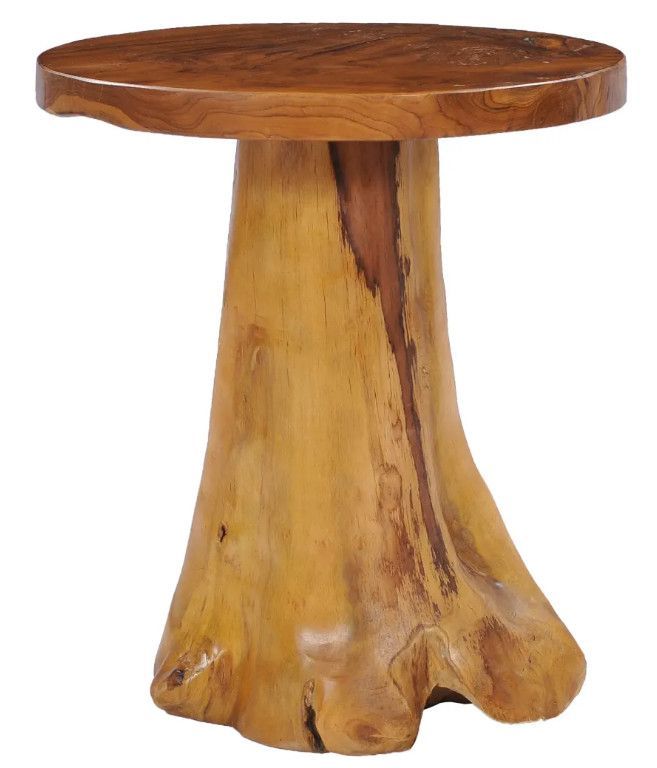 Table d'appoint ronde teck massif clair Loule - Photo n°1