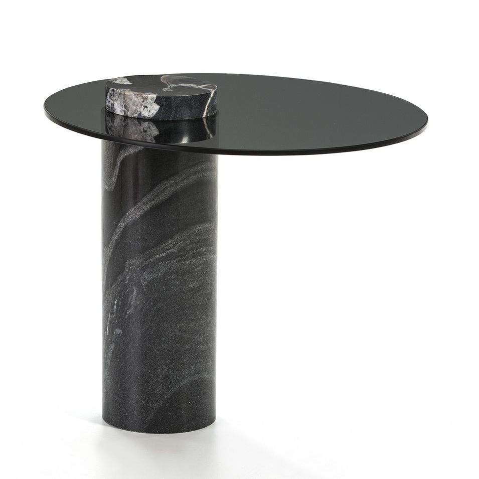 Table d'appoint ronde verre et granit noirs Siru - Photo n°1
