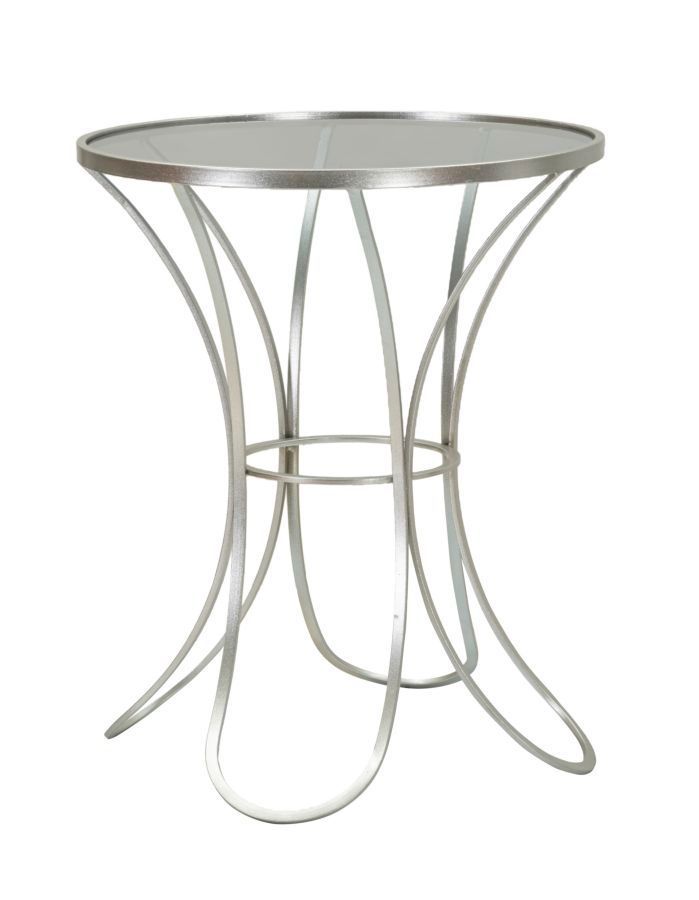 Table d'appoint ronde verre trempé et métal argenté Jora - Photo n°1