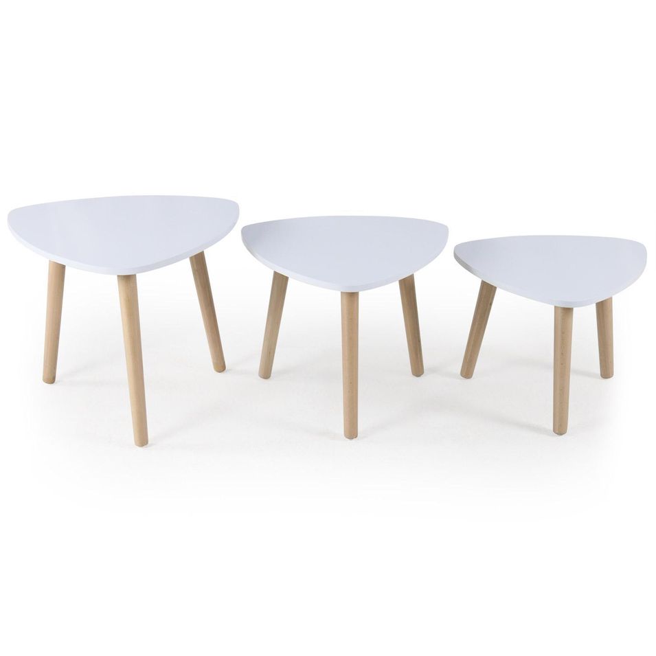 Table d'appoint Triangulaire Scandinave Blanc Nola - Lot de 3 - Photo n°1