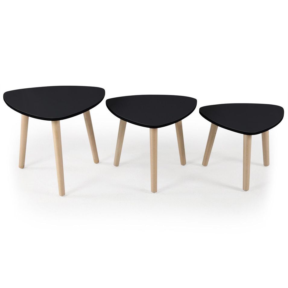 Table d'appoint Triangulaire Scandinave Noir Nola - Lot de 3 - Photo n°1