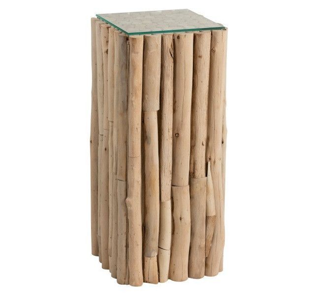 Table d'appoint verre et pieds bois massif clair Azura - Photo n°1
