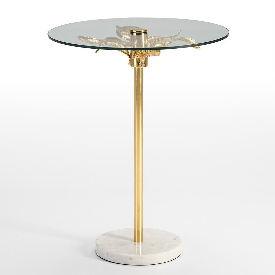 Table d'appoint verre pied métal doré et marbre blanc Siru - Photo n°1