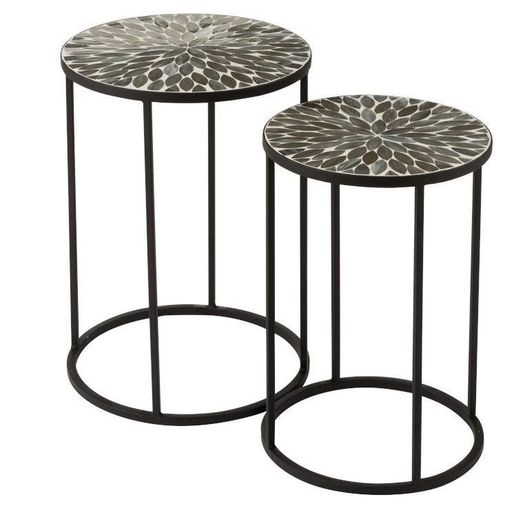 Table d'appoint verre taupe et métal noir Cintee - Lot de 2 - Photo n°1