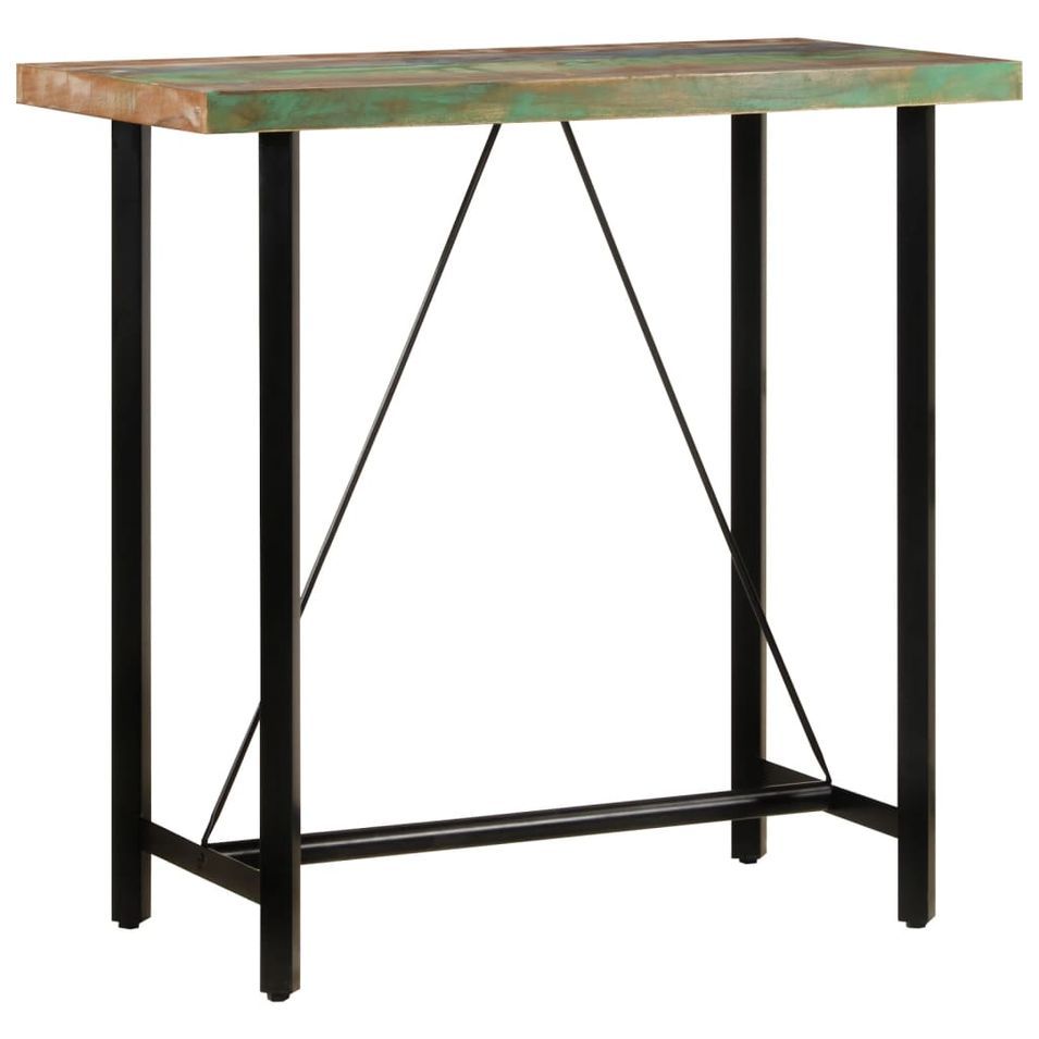 Table de bar 110x55x107 cm bois massif de récupération et fer - Photo n°1