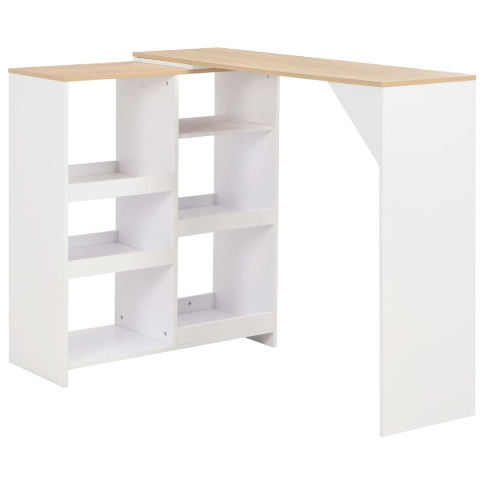 Table de bar amovible avec rangement bois naturel et blanc Tekila - Photo n°1