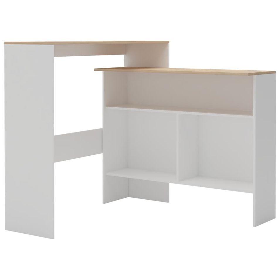Table de bar avec 2 dessus de table Blanc et chêne 130x40x120cm - Photo n°1