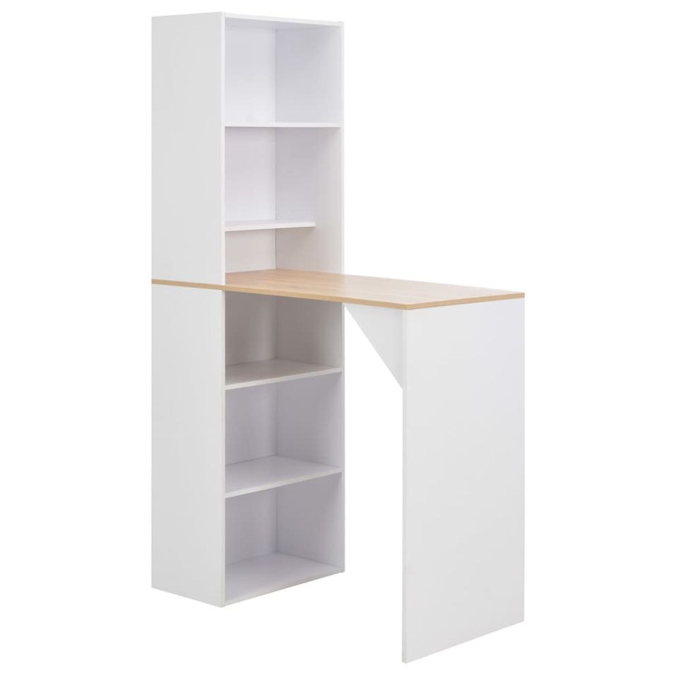 Table de bar avec armoire de rangement bois naturel et blanc Klarys - Photo n°1