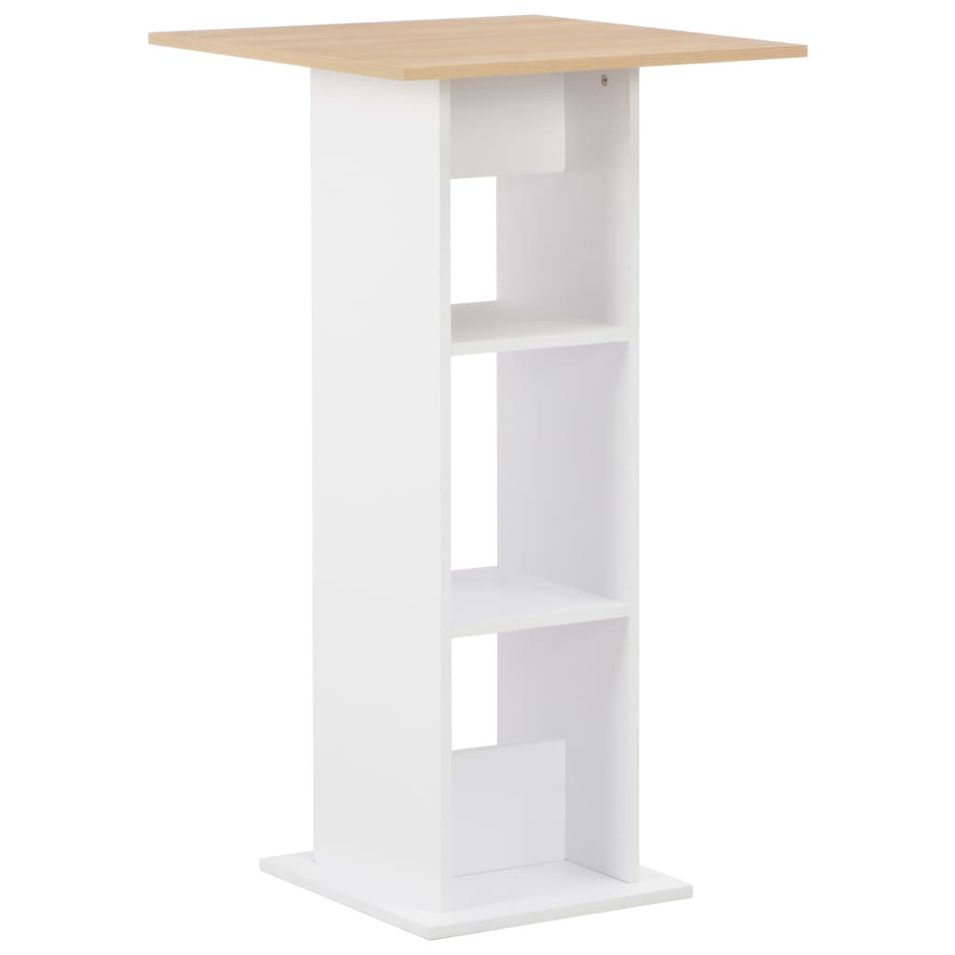 Table de bar Blanc et chêne Sonoma 60x60x110 cm - Photo n°1
