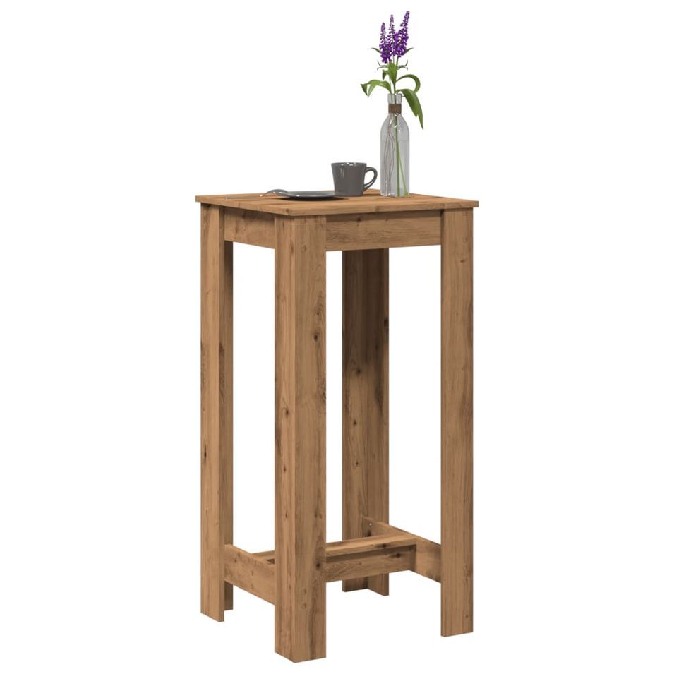 Table de bar chêne artisanal 51x50x103,5 cm bois d'ingénierie - Photo n°1
