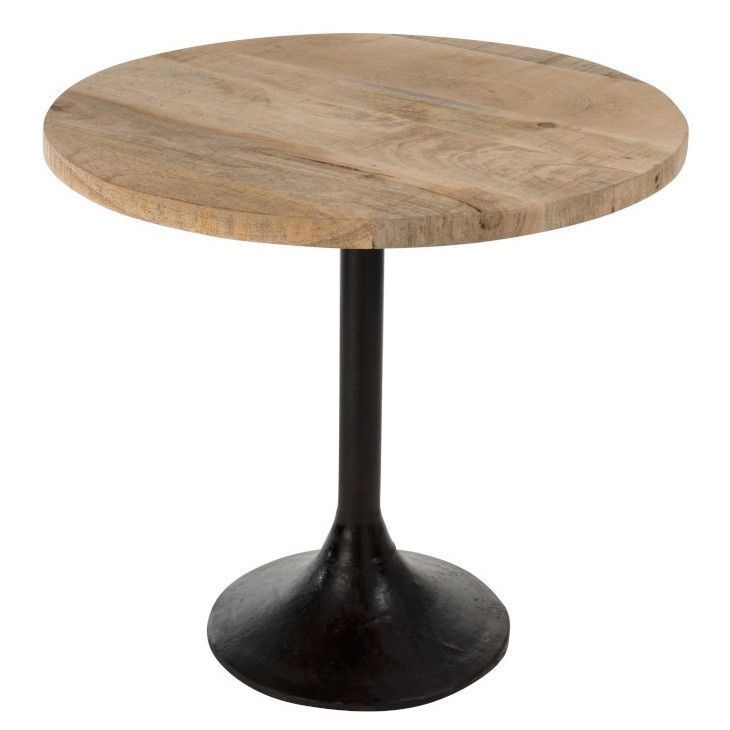 Table de bar CORALI Ø65 cm – Plateau en bois massif clair & pied en métal noir[ - Photo n°1