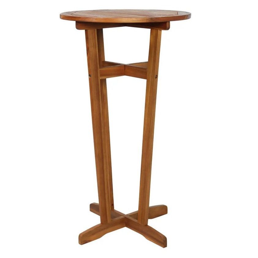 Table de bar de jardin ronde acacia massif foncé Woun - Photo n°1