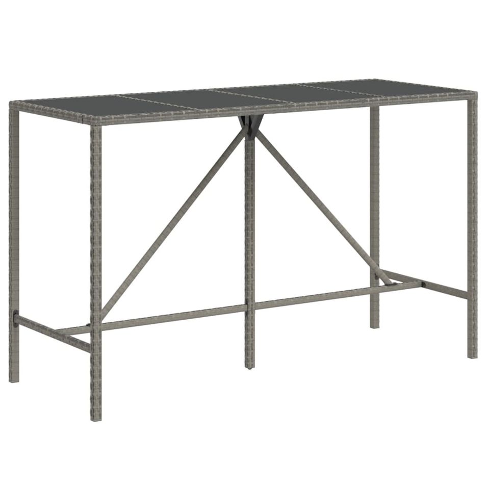 Table de bar et dessus en verre gris 180x70x110 cm poly rotin - Photo n°1