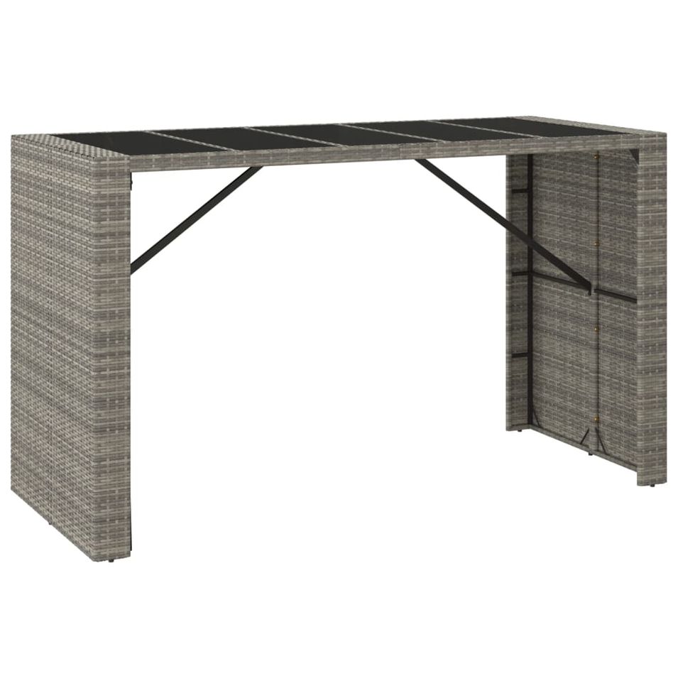 Table de bar et dessus en verre gris 185x80x110 cm poly rotin - Photo n°1