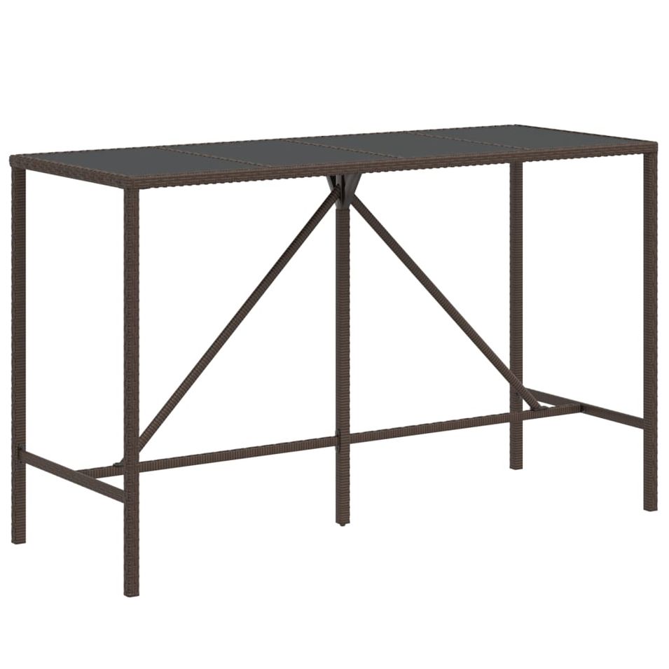 Table de bar et dessus en verre marron 180x70x110 cm poly rotin - Photo n°1