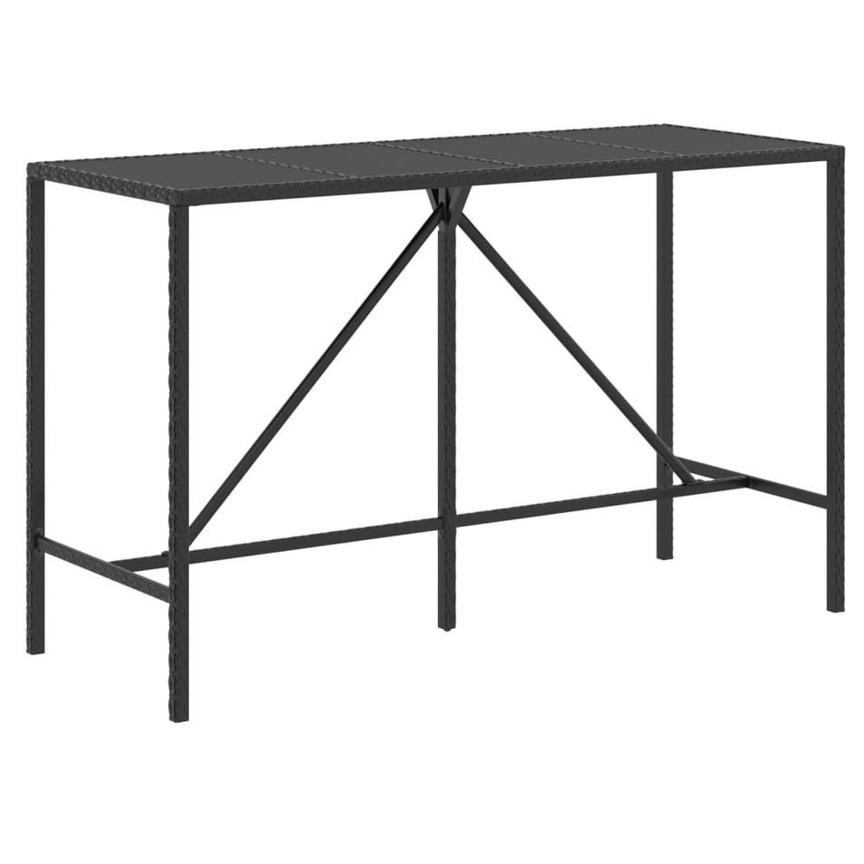 Table de bar et dessus en verre noir 180x70x110 cm poly rotin - Photo n°1