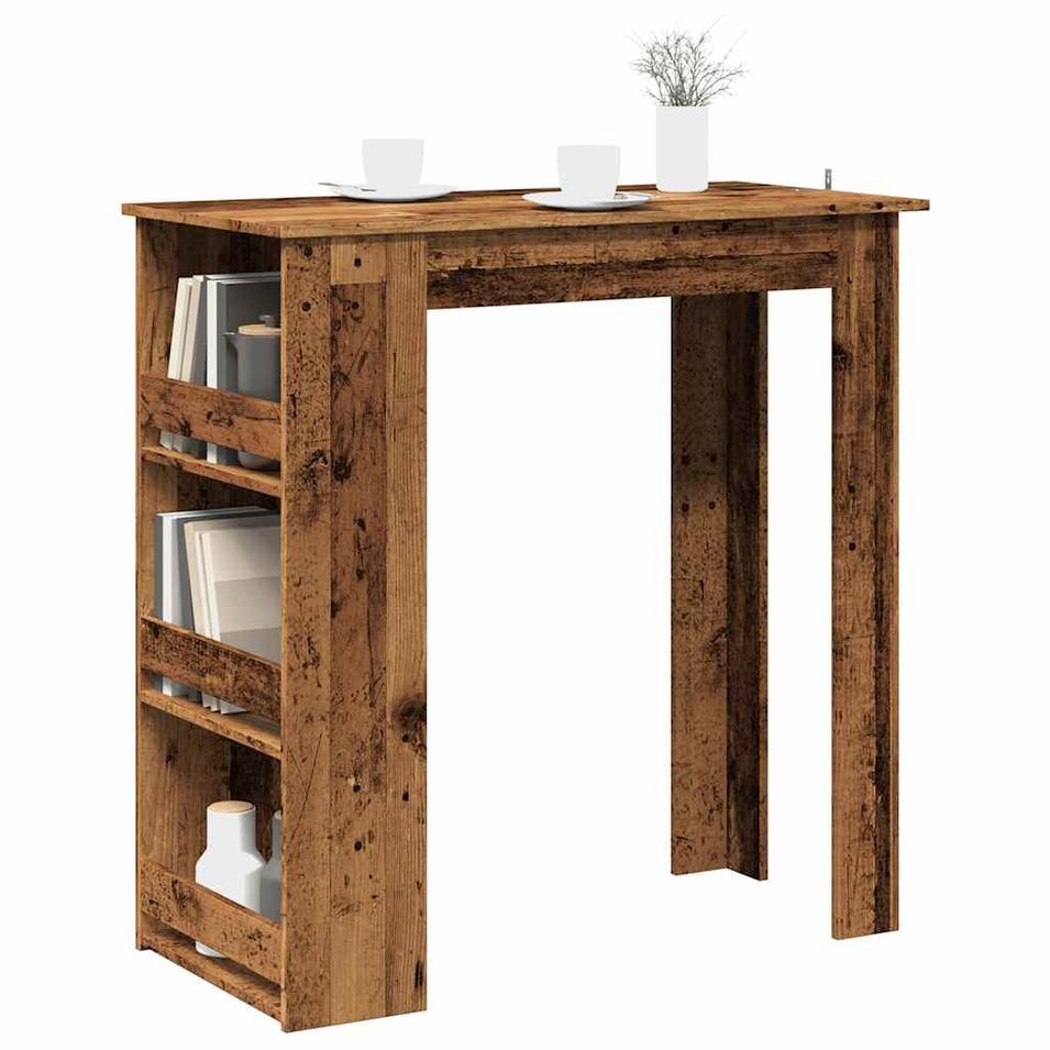 Table de bar et étagère de rangement vieux bois 102x50x103,5 cm - Photo n°1