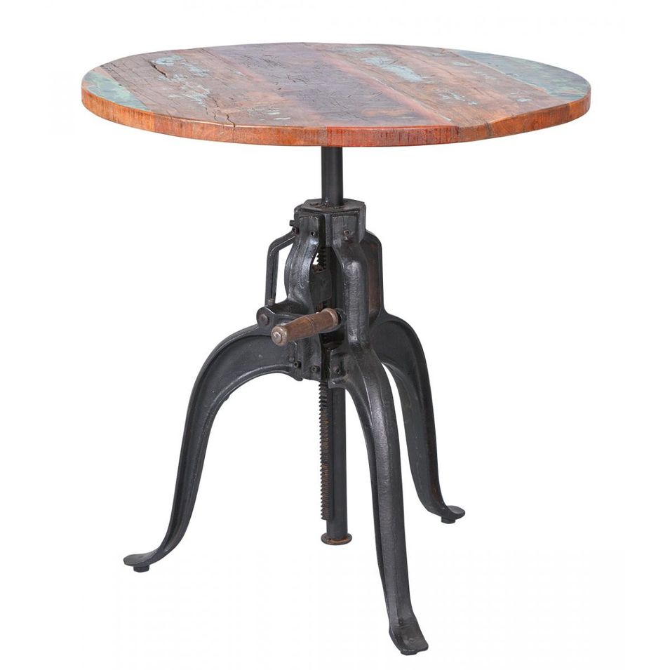 Table de bar bois de manguier vieilli multicolore et pieds métal noir Lungo 75 cm - Photo n°1