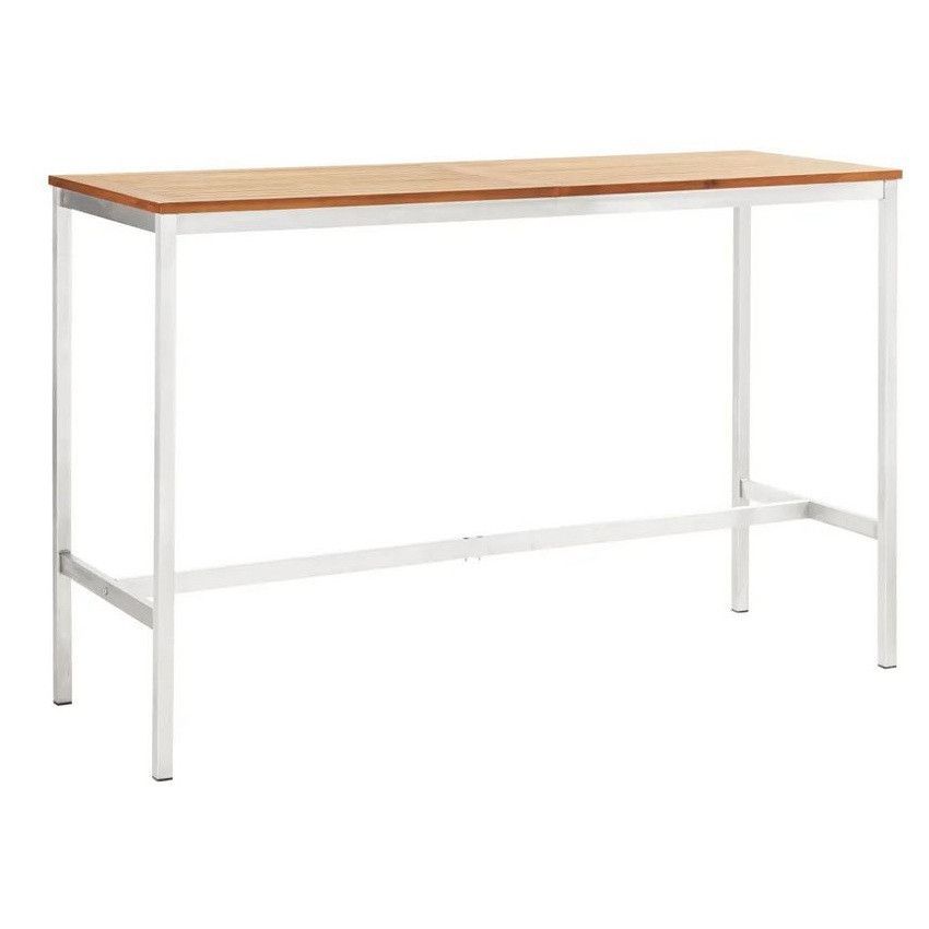 Table de bar jardin acacia massif clair et métal Piriz 160 cm - Photo n°1