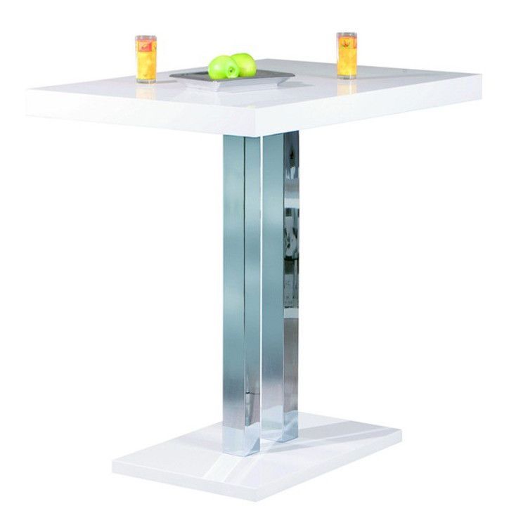 Table de bar laqué blanc et pieds métal chromé Razzi 120 cm - Photo n°1