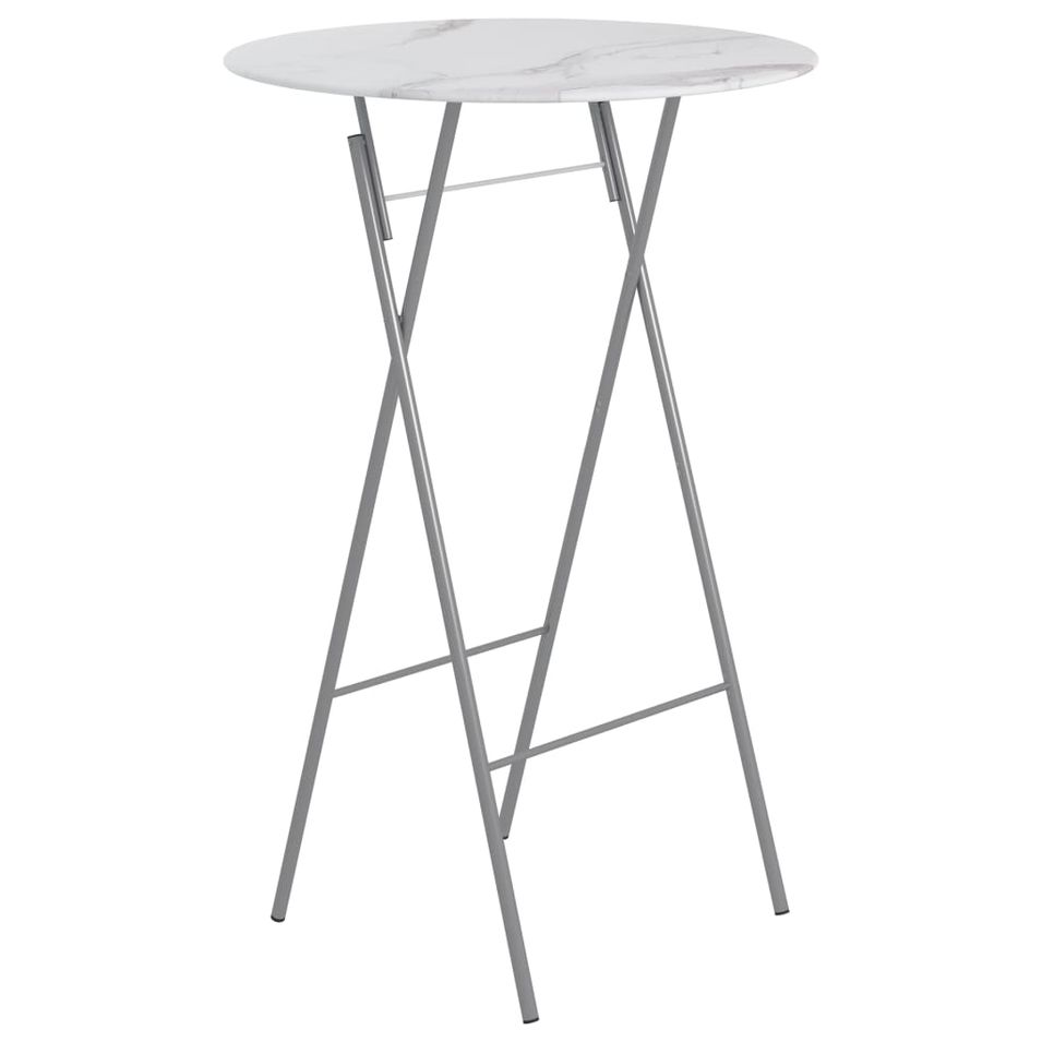 Table de bar pliable Blanc Ø80 cm Verre avec texture de marbre - Photo n°1