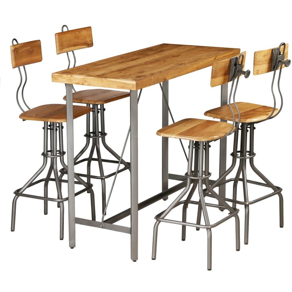 Table de bar rectangulaire teck recyclé et 4 tabourets industriel Vinka - Photo n°1