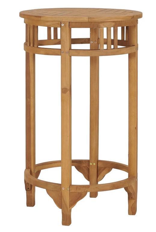 Table haute de bar ronde teck massif clair Ivra D 60 cm - Photo n°1