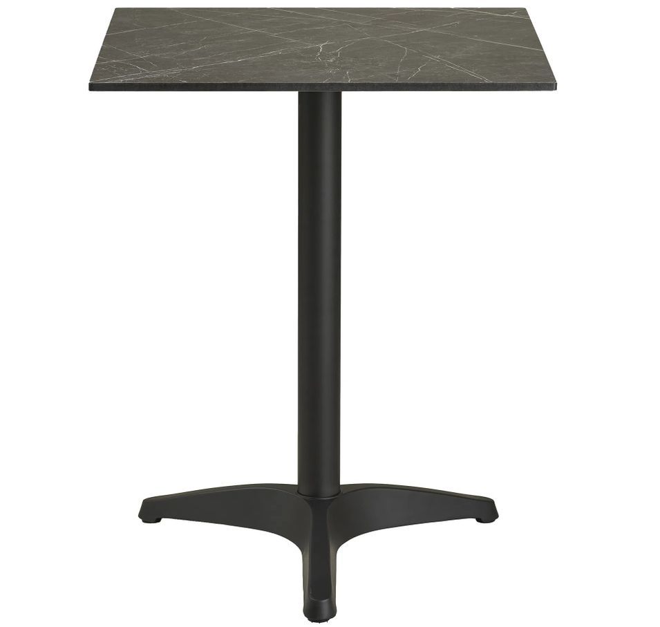Table de bistrot carrée PARIZ 60 cm – Plateau effet marbre gris foncé & pieds en aluminium noir - Photo n°1