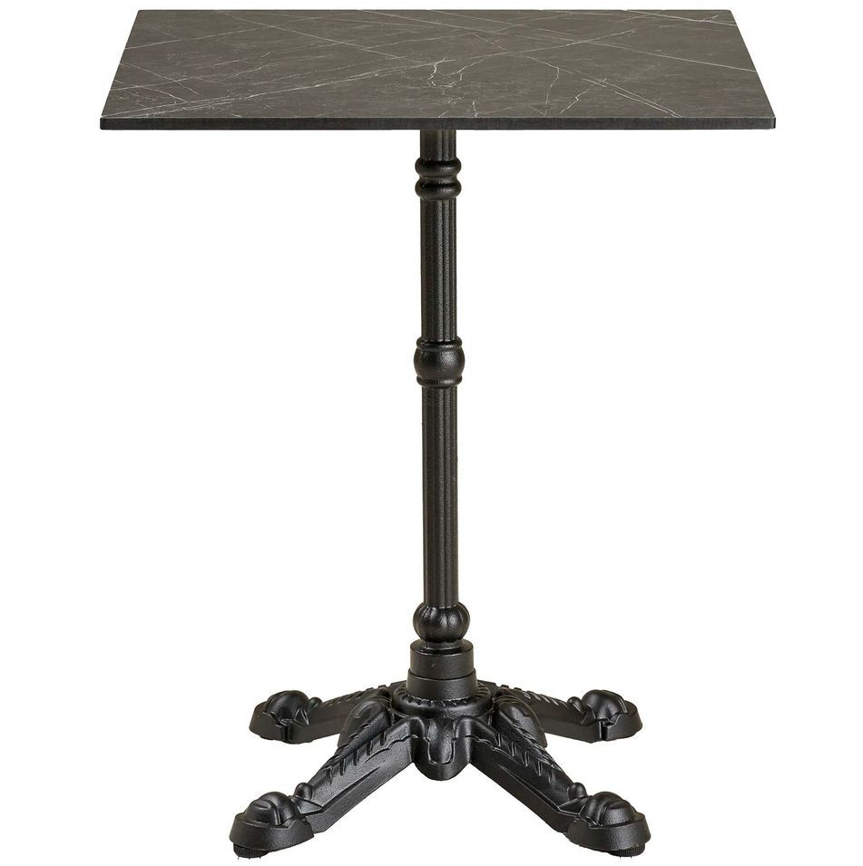 Table de bistrot carrée VALIZA 60 cm – Plateau effet marbre gris foncé & pieds en aluminium noir - Photo n°1