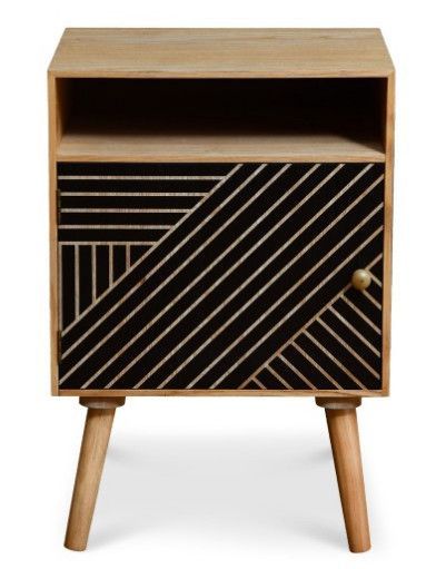 Table de chevet 1 porte 1 niche bois naturel et noir Maniane - Photo n°1