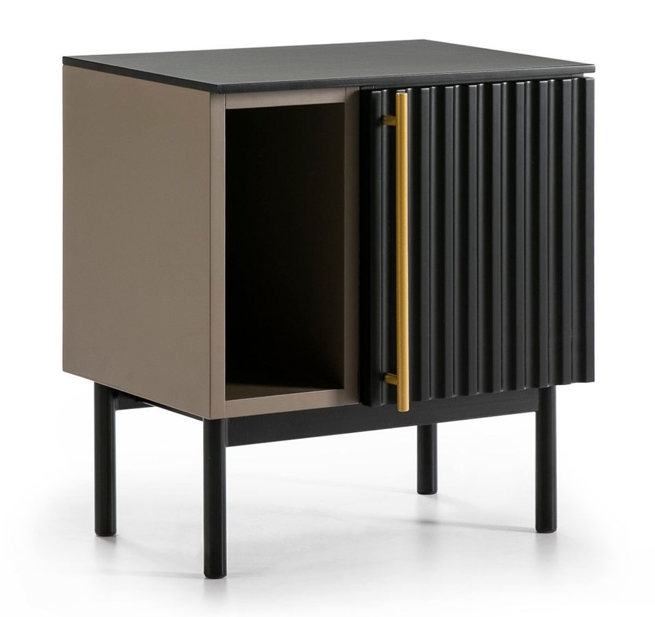 Table de chevet 1 porte 1 niche bois noir et taupe Cassie - Photo n°1