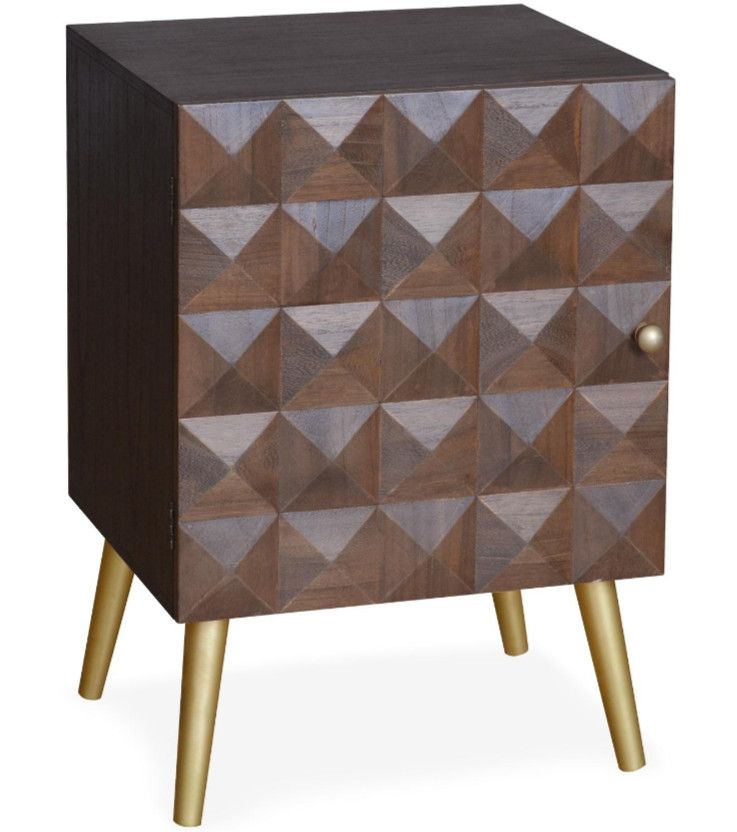 Table de chevet 1 porte bois foncé et métal doré Beeba - Photo n°1