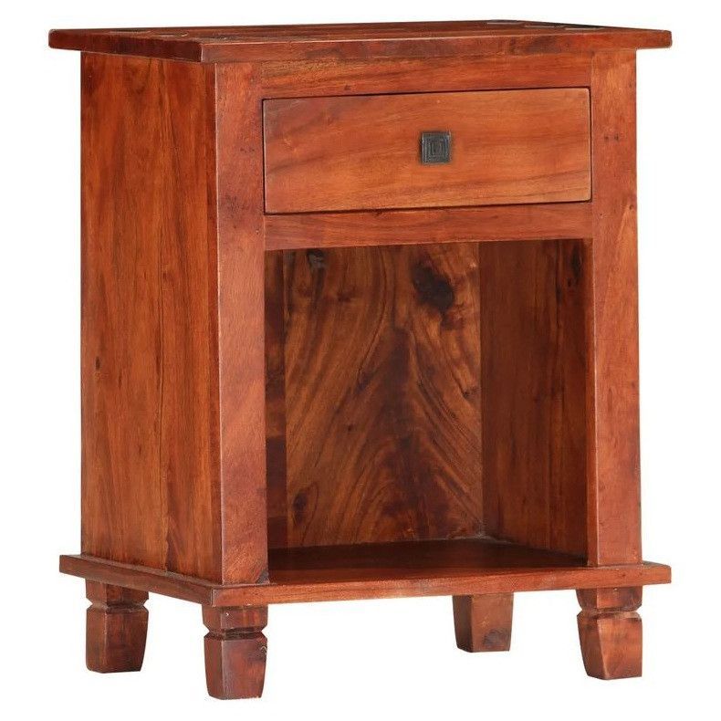 Table de chevet 1 tiroir 1 niche acacia masif foncé Jama - Photo n°1