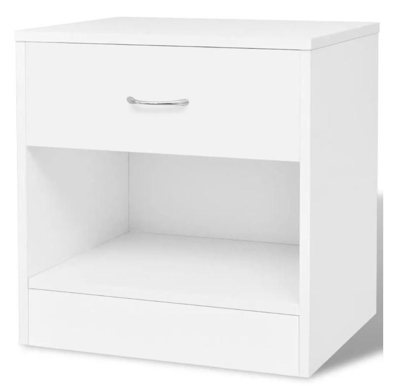 Table de chevet 1 tiroir 1 niche bois blanc Chickie - Lot de 2 - Photo n°1