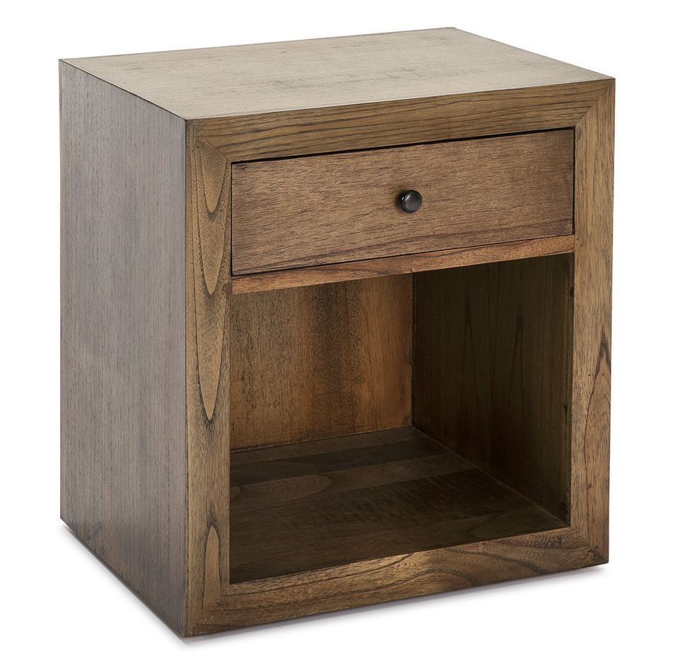 Table de chevet 1 tiroir 1 niche bois massif foncé Ras - Photo n°1