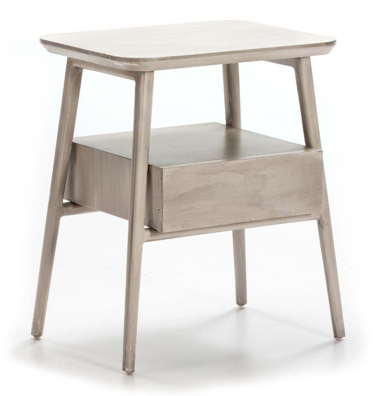 Table de chevet 1 tiroir 1 niche bois massif grisé voilé Gus - Photo n°1