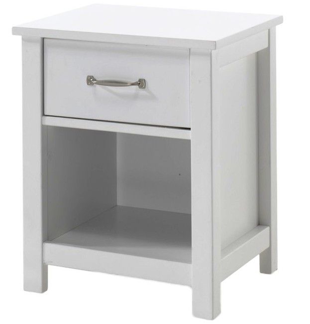Table de chevet 1 tiroir 1 niche pin massif blanc Carly - Photo n°1