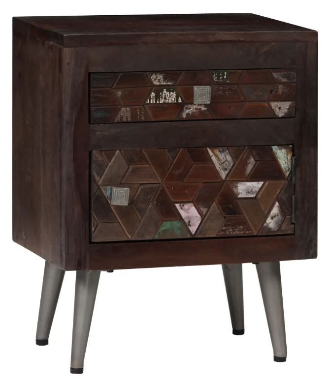 Table de chevet 1 tiroir 1 porte bois massif recyclé Claireauta - Photo n°1