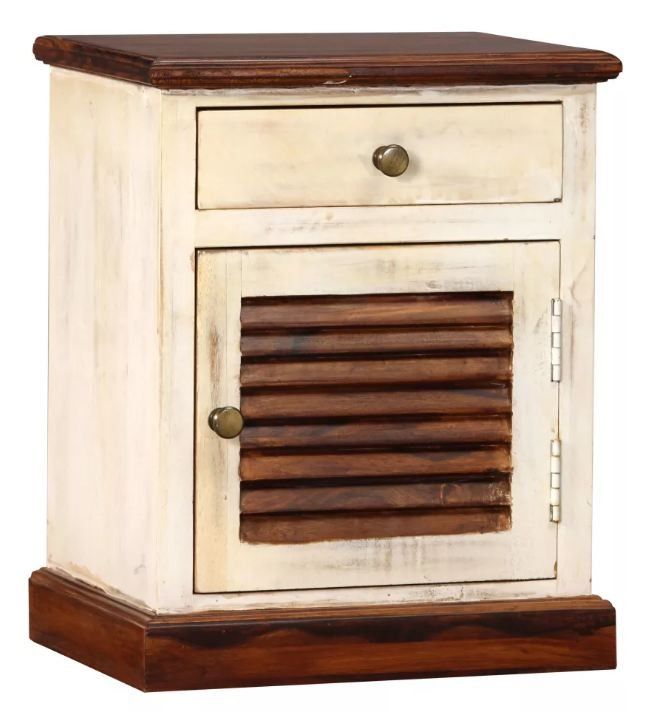 Table de chevet 1 tiroir 1 porte sesham et manguier massif foncé Colibri - Photo n°1